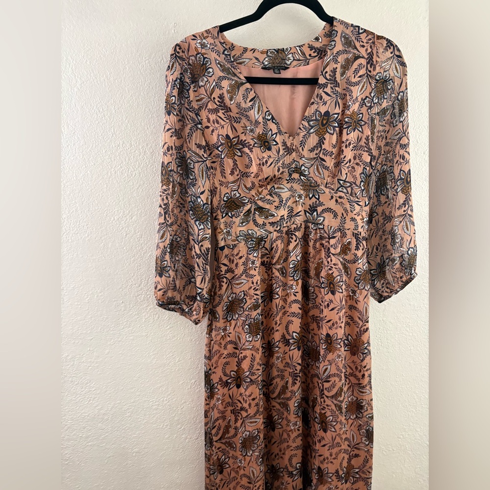 Lucky brand bohemian-style long dress ruffled tiers floral  and long sleeves S - Picture 2 of 9